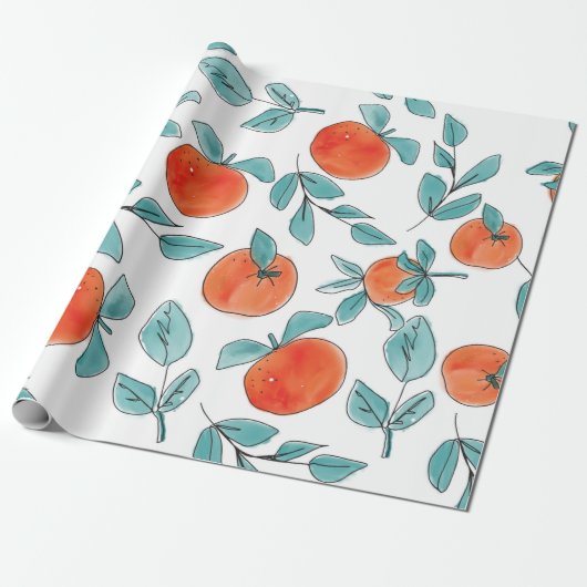  moderne sinaasappels fruit hand getekende illustr cadeaupapier (Uitgerold)