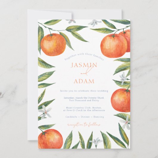 Moderne Sinaasappels Mediterrane citrusbruiloft Kaart (Voorkant)