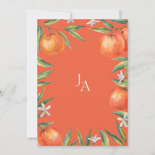 Moderne Sinaasappels Mediterrane citrusbruiloft Kaart (Achterkant)