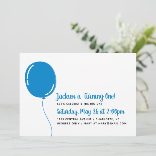 Moderne Single Blue Ballon Verjaardagsfeest Kaart (Staand voorkant)