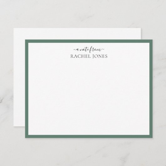 Moderne Single Border 'A Note from' Sage Note Kaar Notitiekaartje (Voorkant / Achterkant)