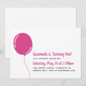 Moderne Single Bright Pink Ballon Birthday Party Kaart (Voorkant / Achterkant)