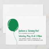 Moderne Single Green Ballon Birthday Party Kaart (Voorkant / Achterkant)