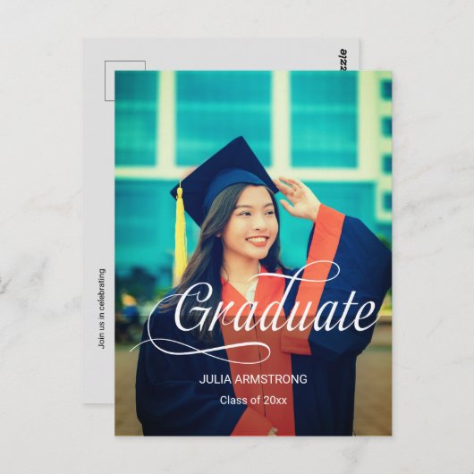 Moderne Single Photo Simple Script Afstuderen Kaar Briefkaart (Voorkant / Achterkant)