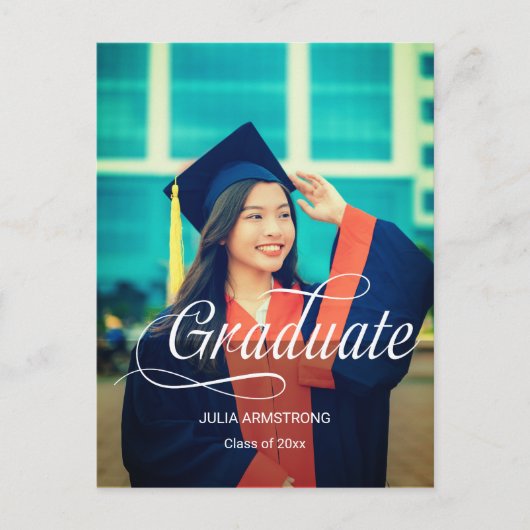 Moderne Single Photo Simple Script Afstuderen Kaar Briefkaart (Voorkant)