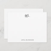 Moderne Single Stem Flower Black en White Flat Notitiekaartje (Voorkant / Achterkant)