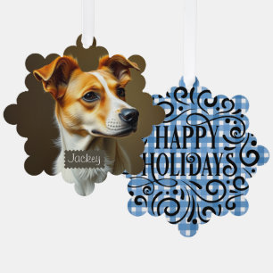 Moderne sjabloon dierenliefhebbers Blue plaid Chri Ornament Kaart