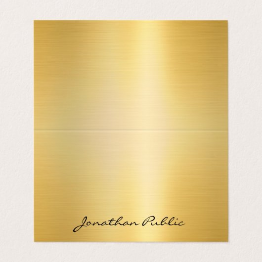 Moderne Sjabloon Elegant Faux Gold Handgeschreven Visitekaartje (Buitenkant ongevouwen)