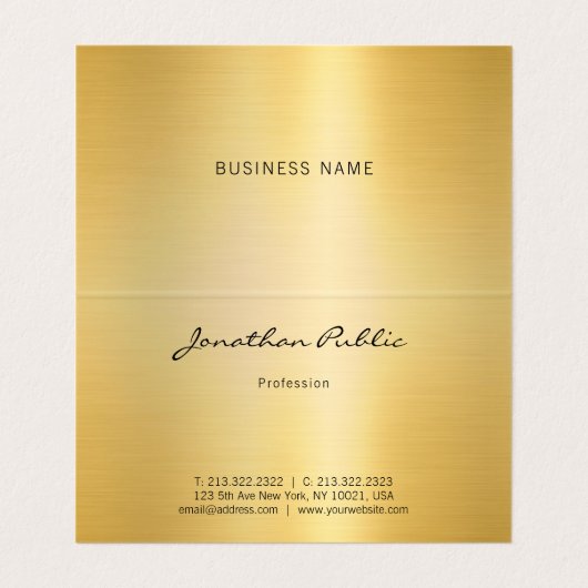 Moderne Sjabloon Elegant Faux Gold Handgeschreven Visitekaartje (Binnenkant ongevouwen)