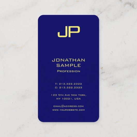 Moderne Sjabloon Faux Gold Font Navy Blue Rounded Visitekaartje (Achterkant)