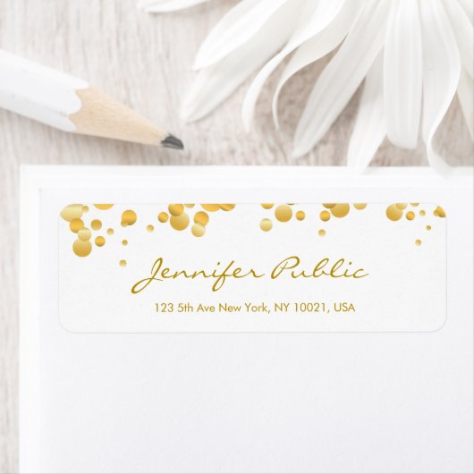 Moderne Sjabloon Gold Confetti Handhand script ele Etiket (Insitu)