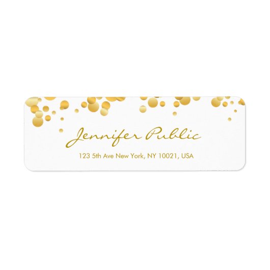 Moderne Sjabloon Gold Confetti Handhand script ele Etiket (Voorkant)