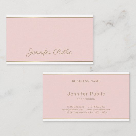 Moderne Sjabloon handgeschreven script roze Gold C Visitekaartje (Voorkant / Achterkant)