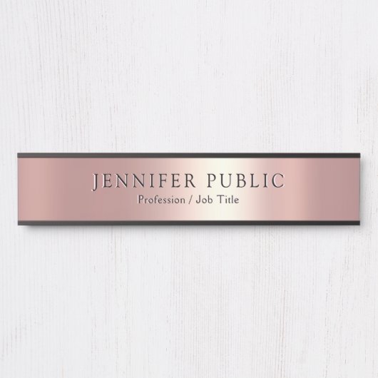 Moderne Sjabloon Luxe Rose Goud Naam Achternaam Deurbordje (Voorkant)