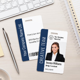 Moderne Sjabloon Medewerker Foto Logo Naam Blauw Badge