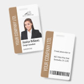 Moderne Sjabloon Medewerker Foto Logo Naam Bruin Badge (Voor- en achterkant)