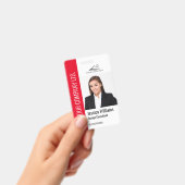Moderne Sjabloon Medewerker Foto Logo Naam Rood Badge (Handheld)