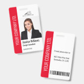 Moderne Sjabloon Medewerker Foto Logo Naam Rood Badge (Voor- en achterkant)