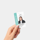 Moderne Sjabloon Medewerker Foto Logo Naam Teal Badge (Handheld)