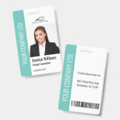 Moderne Sjabloon Medewerker Foto Logo Naam Teal Badge (Voor- en achterkant)