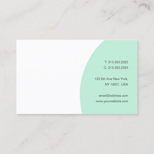 Moderne Sjabloon Mint Green White Handscriptnaam Visitekaartje (Achterkant)