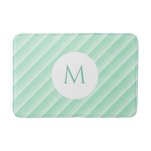 Moderne Sjabloon monogram Mint Green Stripes Trend Badmat (Voorkant)