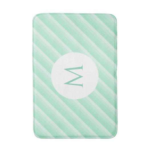Moderne Sjabloon monogram Mint Green Stripes Trend Badmat (Voorkant Verticaal)