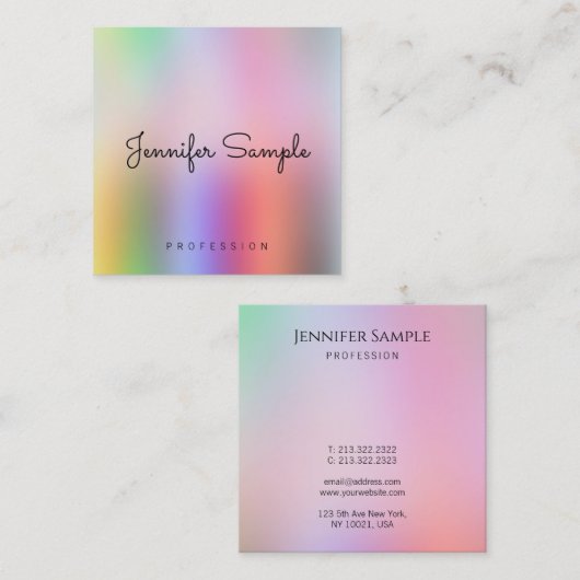 Moderne Sjabloon Typografie Script Rainbow Kleuren Vierkante Visitekaartje (Voorkant / Achterkant)