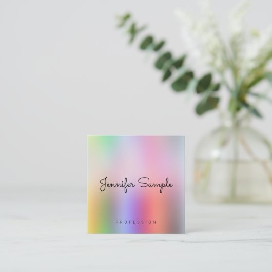Moderne Sjabloon Typografie Script Rainbow Kleuren Vierkante Visitekaartje (Staand voorkant)