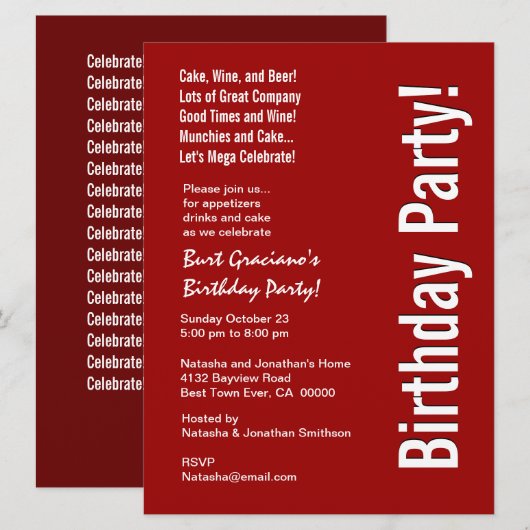 Moderne Sjabloon van de Partij van de Dagen Rood e Kaart (Voorkant / Achterkant)