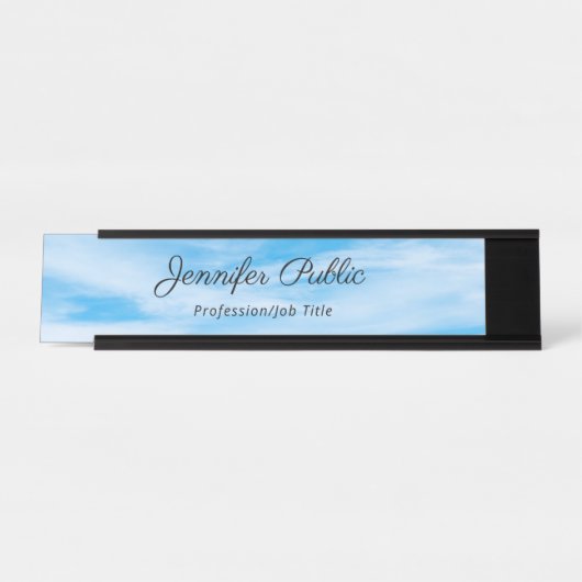 Moderne Sjabloon van Elegant Blue Sky White Clouds Bureau Naambordje (Voorkant)