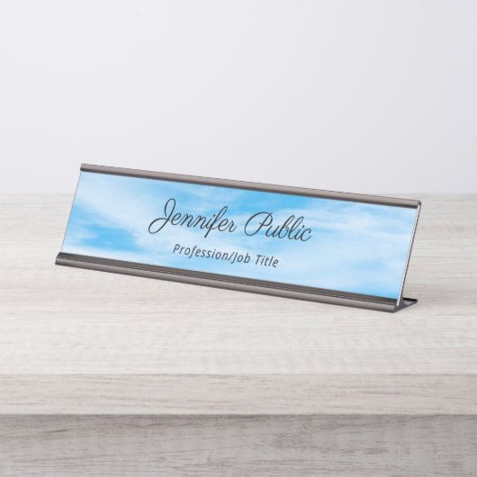 Moderne Sjabloon van Elegant Blue Sky White Clouds Bureau Naambordje (Voorkant)