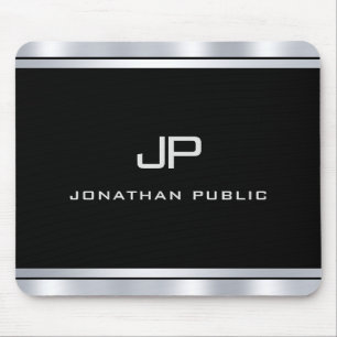 Moderne Sjabloon van metalen zilveren look-monogra Muismat