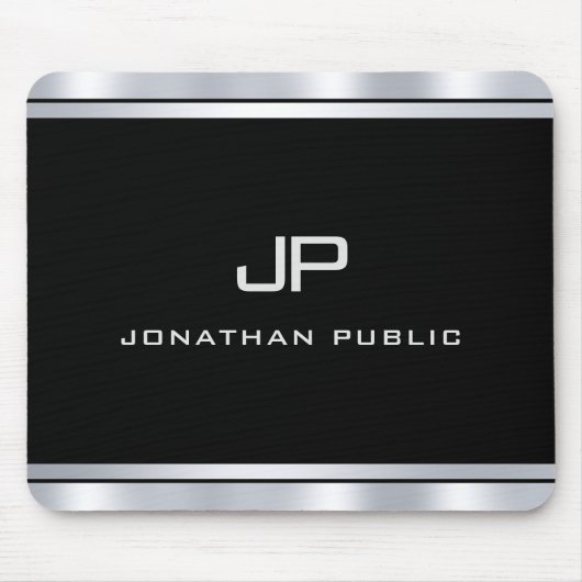 Moderne Sjabloon van metalen zilveren look-monogra Muismat (Voorkant)