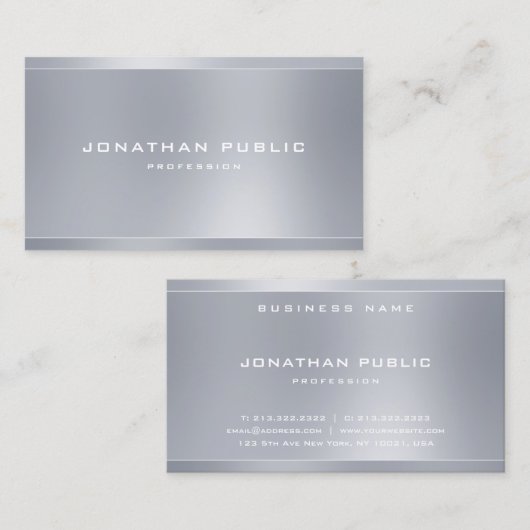 Moderne Sjabloon voor Silver-look Visitekaartje (Voorkant / Achterkant)