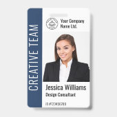 Moderne Sjabloon werknemer Foto Logo Naam Blauw Badge (Front)