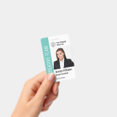 Moderne Sjabloon Werknemer Foto Logo Naam Teal Badge (Handheld)