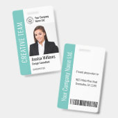Moderne Sjabloon Werknemer Foto Logo Naam Teal Badge (Voor- en achterkant)