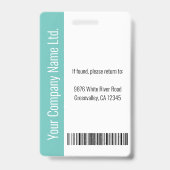 Moderne Sjabloon Werknemer Foto Logo Naam Teal Badge (Achterkant)