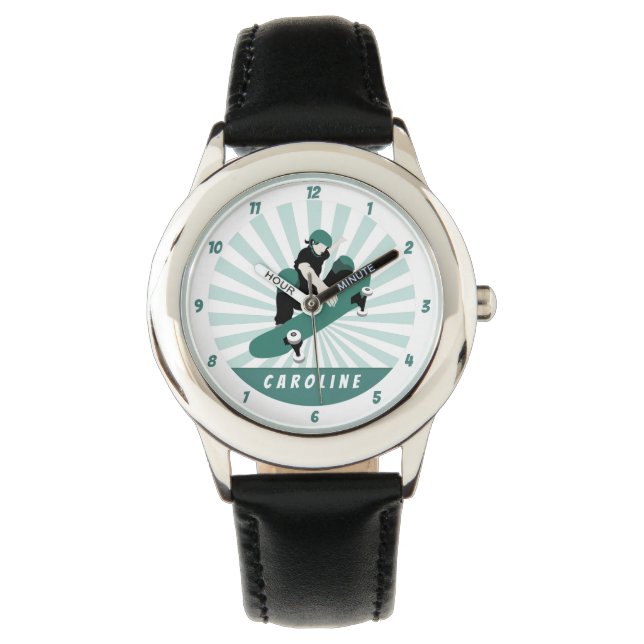 Moderne skateboarding Girls Skater Name Cool Sport Horloge (Voorkant)