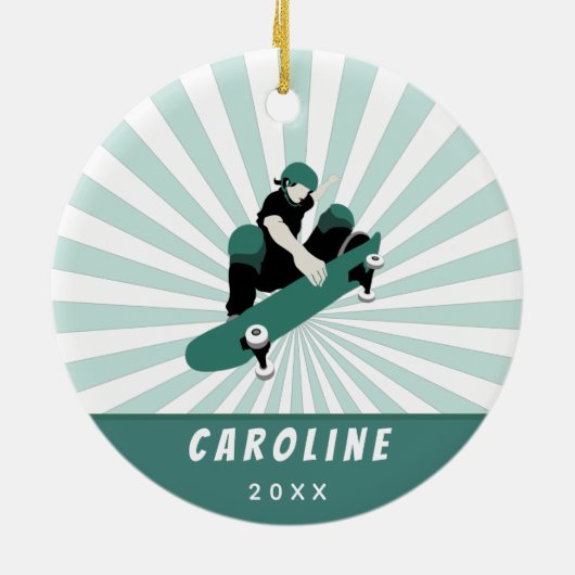 Moderne skateboarding Girls Skater Name Cool Sport Keramisch Ornament (Achterkant)