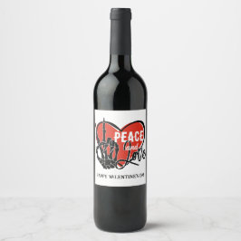Moderne Skelet Hand Vrede en Liefde Wijn Etiket