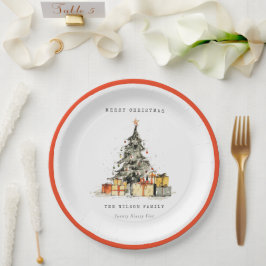 Moderne Sketchy Holiday Christmas Tree Gifts Foto Papieren Bordje