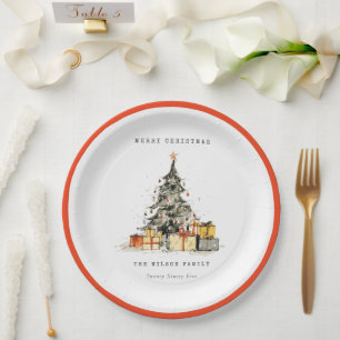 Moderne Sketchy Holiday Christmas Tree Gifts Foto Papieren Bordje