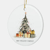 Moderne Sketchy Vakantie Kerstboom Waterverf Keramisch Ornament (Links)