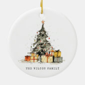 Moderne Sketchy Vakantie Kerstboom Waterverf Keramisch Ornament (Achterkant)