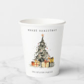 Moderne Sketchy Vakantie Kerstboom Waterverf Papieren Bekers (Achterkant)
