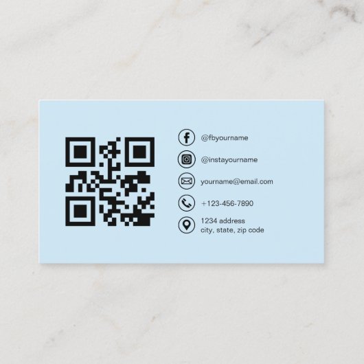 Moderne Sky Blue-foto met QR-code sociale media Visitekaartje (Achterkant)
