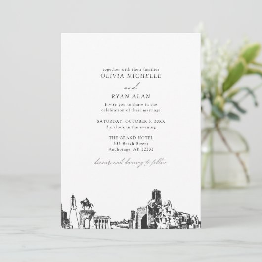 Moderne Skyline Zwart & Wit Houston bruiloft Kaart (Staand voorkant)