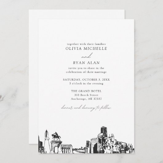 Moderne Skyline Zwart & Wit Houston bruiloft Kaart (Voorkant / Achterkant)